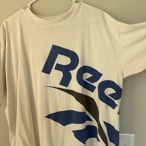 Vintage Reebok Cream and Blue Short Sleeve Tee
